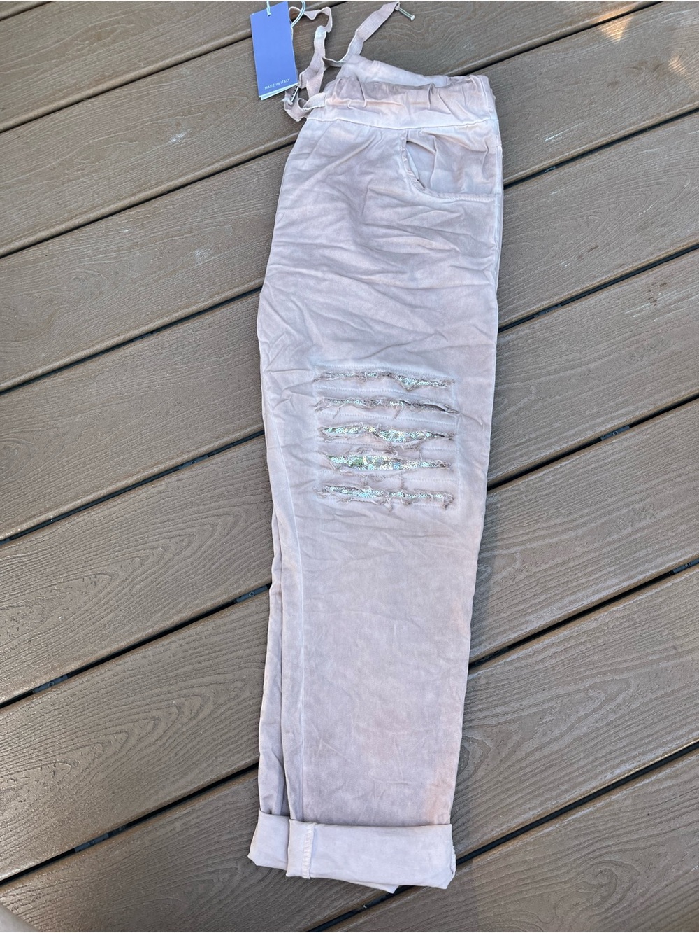Grey Violet Made in Italy Sequin Lace Patch Distressed Jogger Pants NWT S/M - Picture 8 of 15